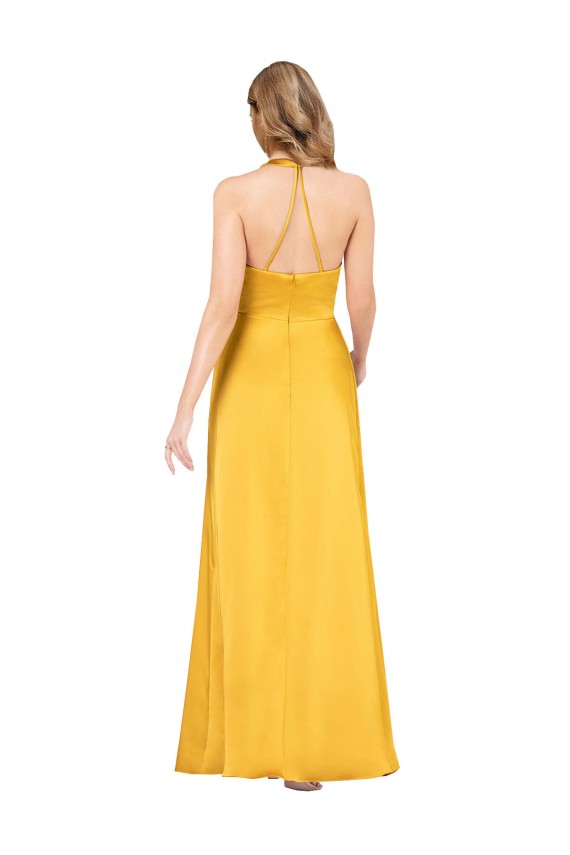 Best Silky Satin Open Back Long V-Neck A-Line Prom Dress Canada