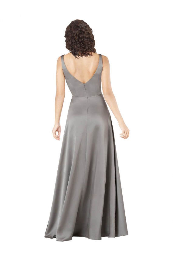 Best Silk like Satin Long V-Neck A-Line Prom Dresses Canada