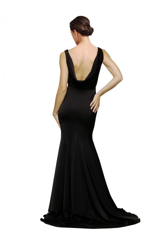 Best Silky Satin Low Back Sweep Train V-Neck A-Line Prom Dress Canada