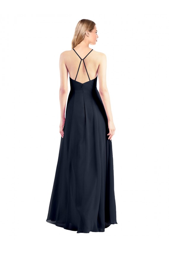 Best Soft Chiffon Criss Cross Back Long V-Neck A-Line Prom Dress Canada