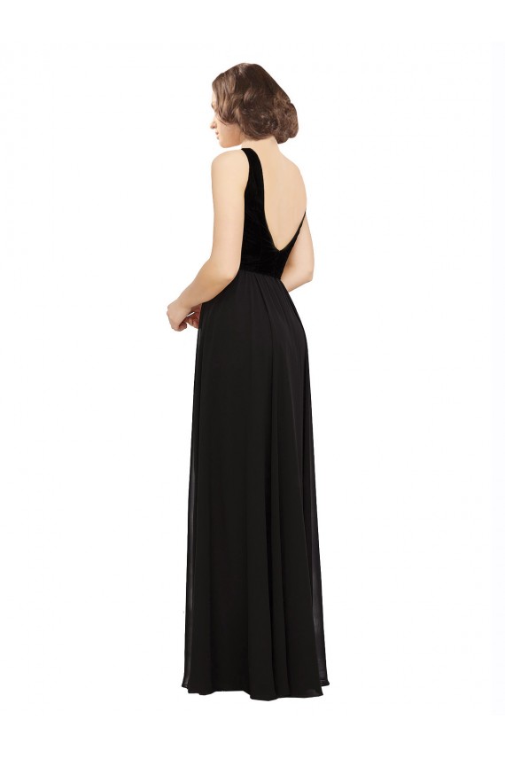 Best Soft Chiffon & Velvet Open Back Long V-Neck A-Line Prom Dress Canada