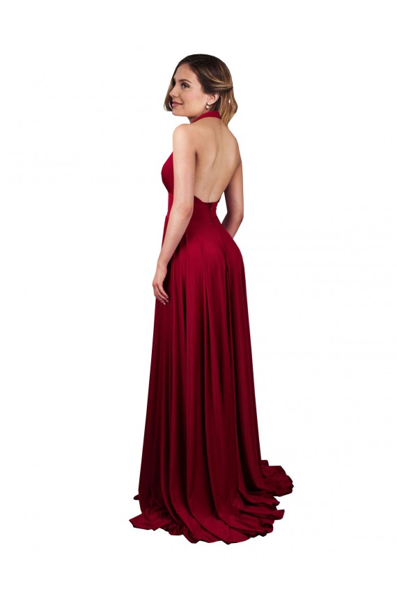 Best Spandex Open Back Long Halter Neck A-Line Black Tie Prom Dress Canada