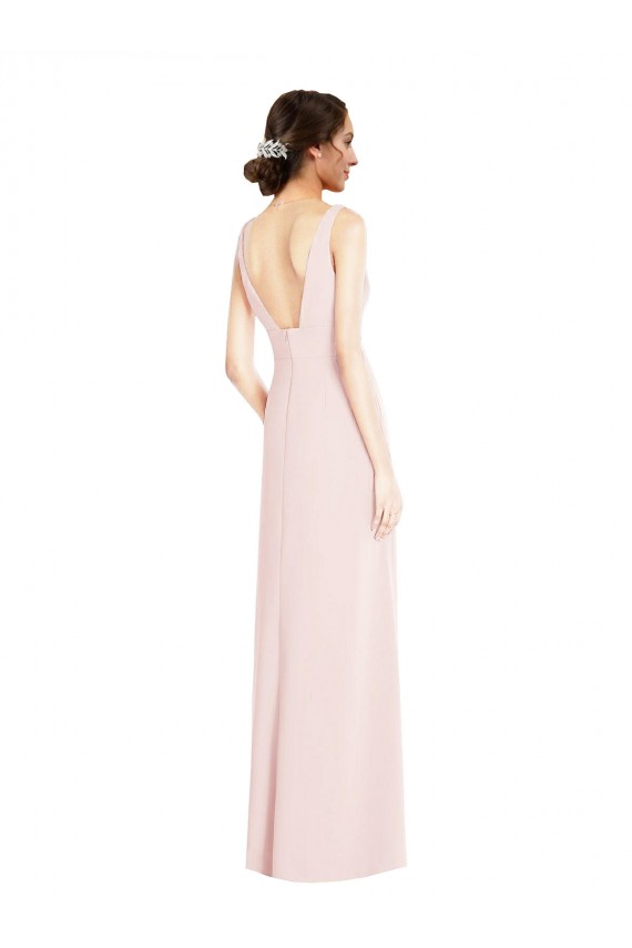 Best Stretch Crepe Low Back Long V-Neck A-Line Black Tie Prom Dress Canada