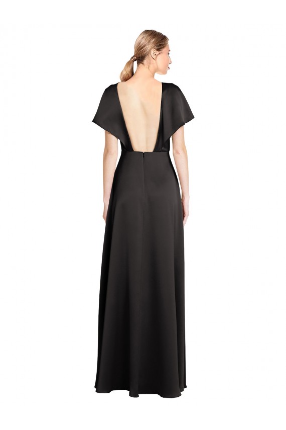 Best Stretch Satin Open Back Long V-Neck A-Line Prom Dress Canada