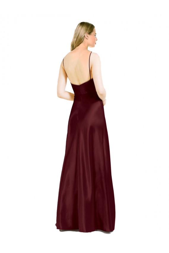 Best Stretch Satin Long V-Neck A-Line Center Front Slit Prom Dress Canada