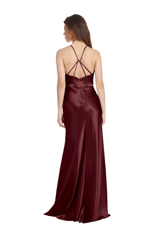 Best Stretch Satin Long Spaghetti Straps A-Line Prom Dress Canada