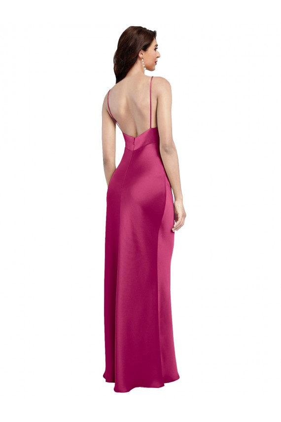Best Stretch Satin Low Back Long Spaghetti Straps A-Line Prom Dress Canada