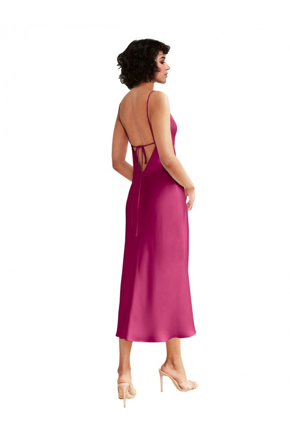 Best Stretch Satin Low Back Midi Length V-Neck A-Line Prom Dress Canada