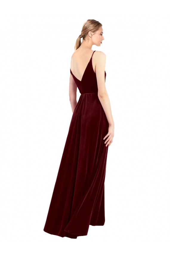 Best Stretch Velvet Long V-Neck Sleeveless Prom Party Dress Canada