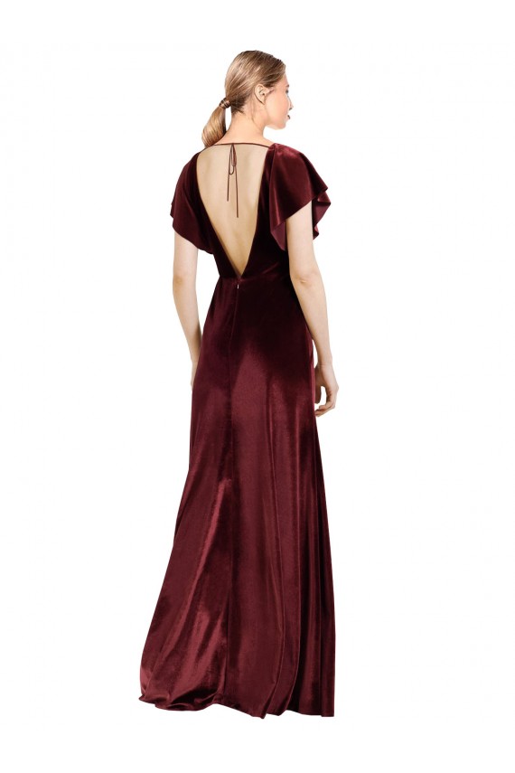 Best Stretch Velvet Open Back Long V-Neck A-Line Prom Dress Canada