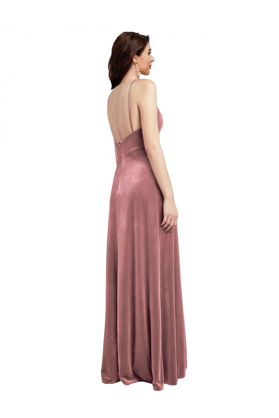 Best Stretch Velvet Low Back Long V-Neck Cinnamon Rose A-Line Prom Dress Canada