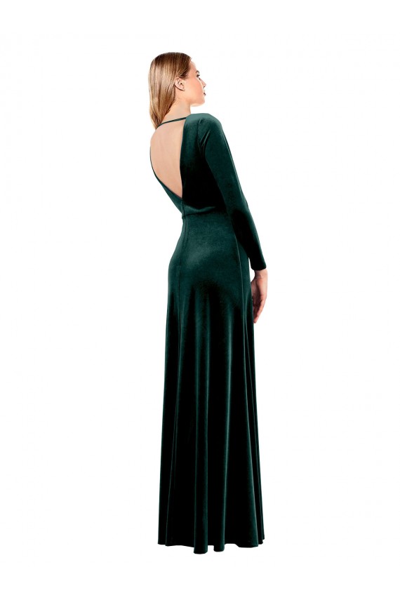 Best Stretch Velvet Open Back Long V-Neck A-Line Black Tie Prom Dress Canada