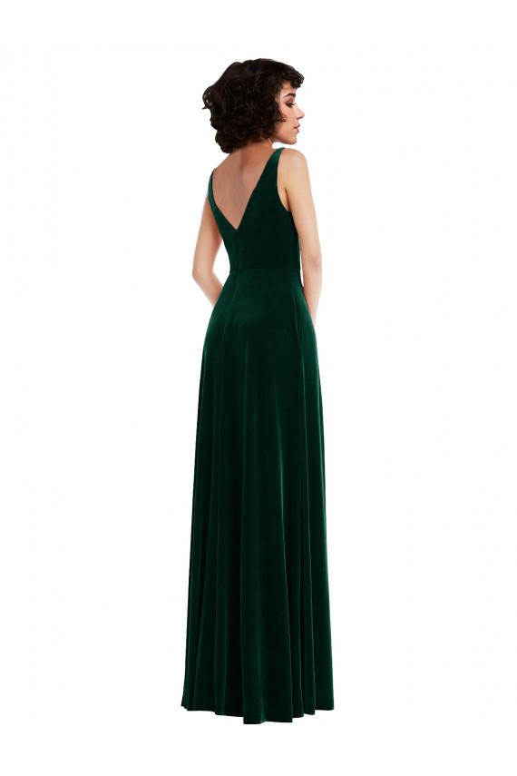 Best Stretch Velvet Long V-Neck A-Line Front Slit Prom Dress Canada