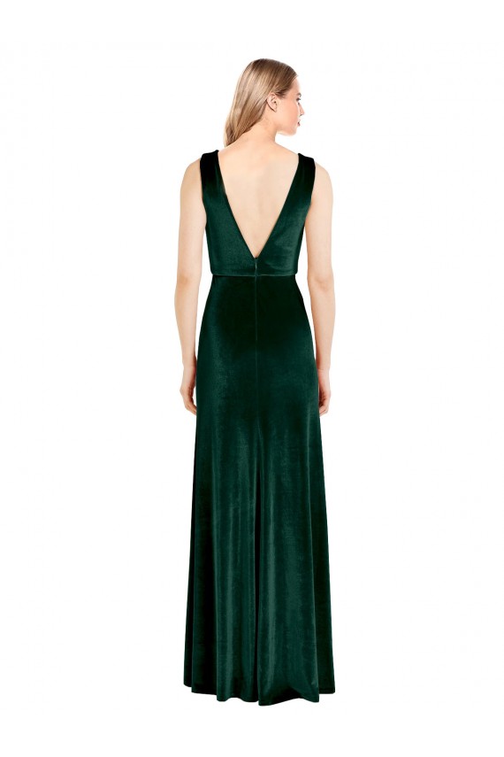 Best Stretch Velvet Long V-Neck Sleeveless Evening Prom Dress Canada