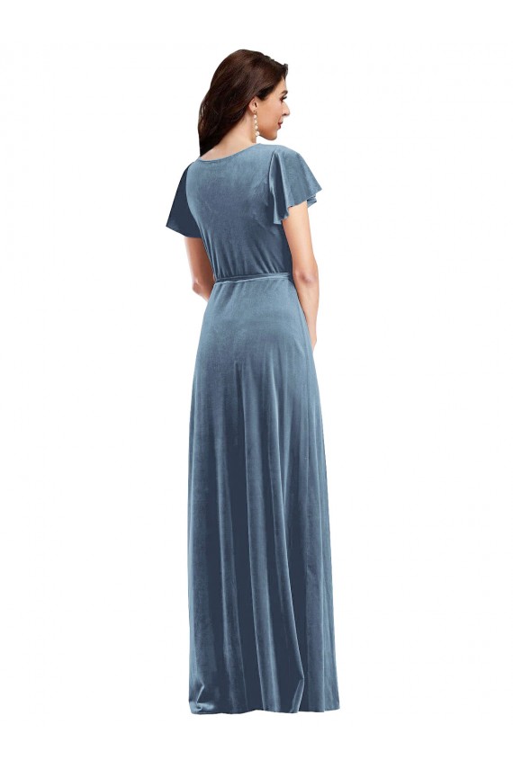 Best Stretch Velvet Long V-Neck A-Line Black Tie Prom Dress Canada