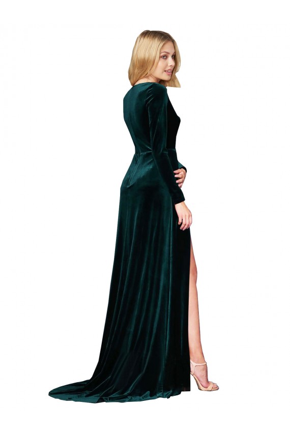 Best Stretch Velvet Sweep Train V-Neck A-Line Black Tie Prom Dress Canada