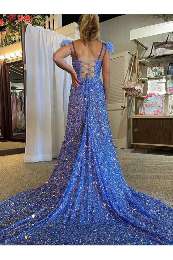 Best Velvet Sequin Court Train V-Neck A-Line Prom Dress Canada