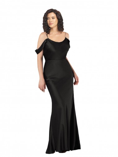 Best Silky Satin Low Back Long Off the Shoulder Black A-Line Prom Dress Canada
