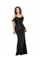 Best Silky Satin Low Back Long Off the Shoulder Black A-Line Prom Dress Canada