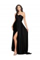 Best Silky Satin Long One Shoulder Black A-Line Black Tie Prom Dress Canada