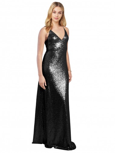 Best Sequin V-Back Long Spaghetti Straps A-Line Prom Dress Canada