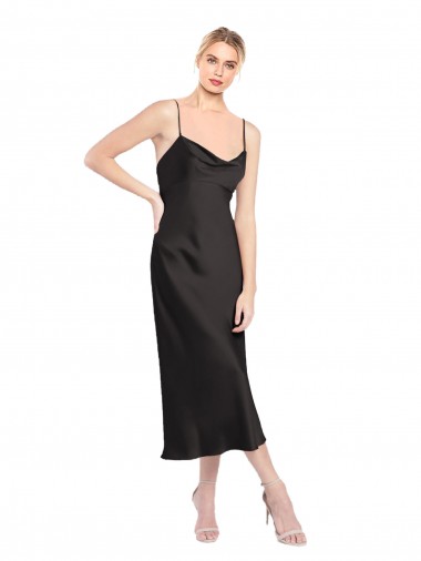 Best Stretch Satin Low Back Midi Length Spaghetti Straps A-Line Prom Dress Canada