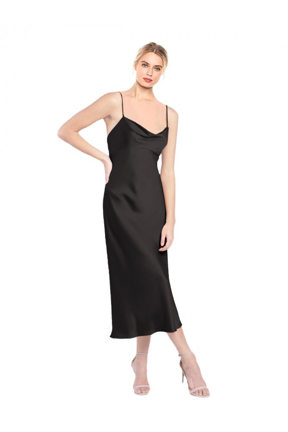 Best Stretch Satin Low Back Midi Length Spaghetti Straps A-Line Prom Dress Canada