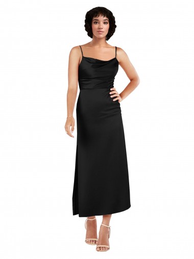 Best Silky Satin Tea Length Spaghetti Straps A-Line Prom Dress Canada