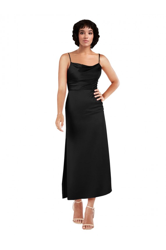 Best Silky Satin Tea Length Spaghetti Straps A-Line Prom Dress Canada