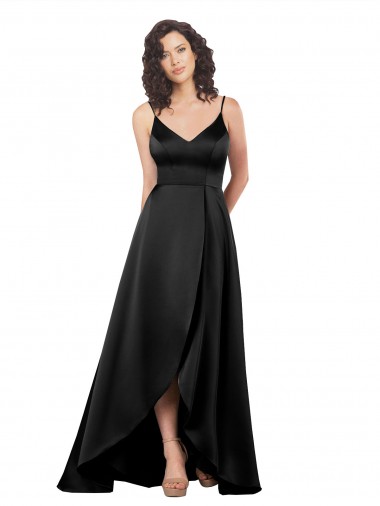 Best Silky Satin Low Back Long V-Neck A-Line High Low Prom Dress Canada