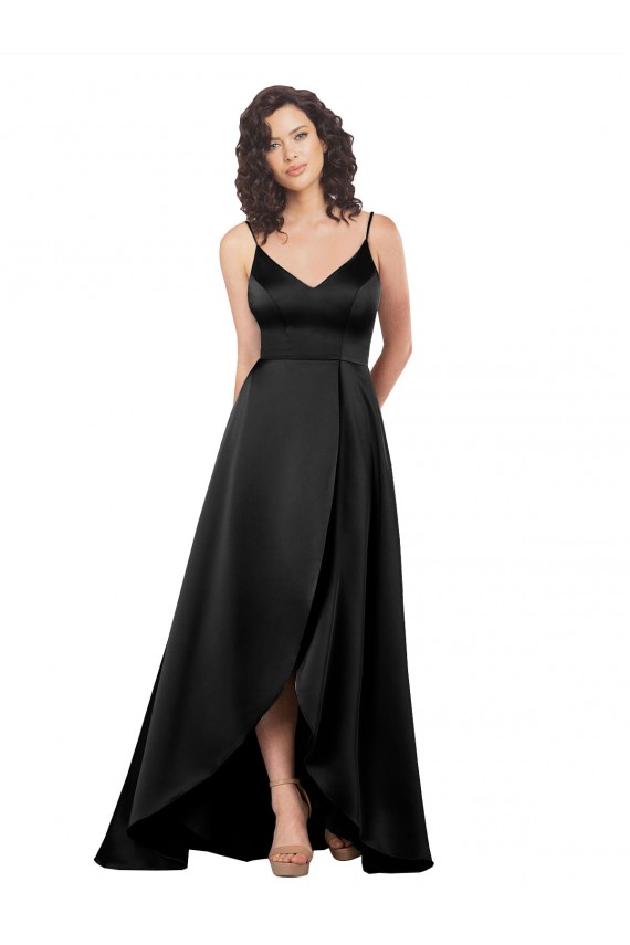 Best Silky Satin Low Back Long V-Neck A-Line High Low Prom Dress Canada
