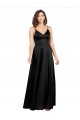 Best Silky Satin V-Back Long V-Neck Black A-Line Prom Dress Canada