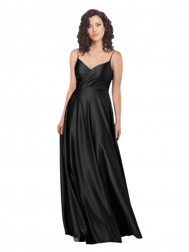 Best Silky Satin Low Back Long V-Neck A-Line Prom Dress Canada
