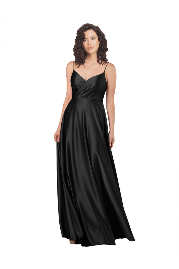 Best Silky Satin Low Back Long V-Neck A-Line Prom Dress Canada