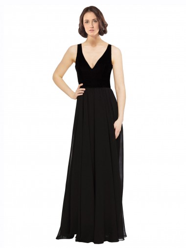 Best Soft Chiffon & Velvet Open Back Long V-Neck A-Line Prom Dress Canada