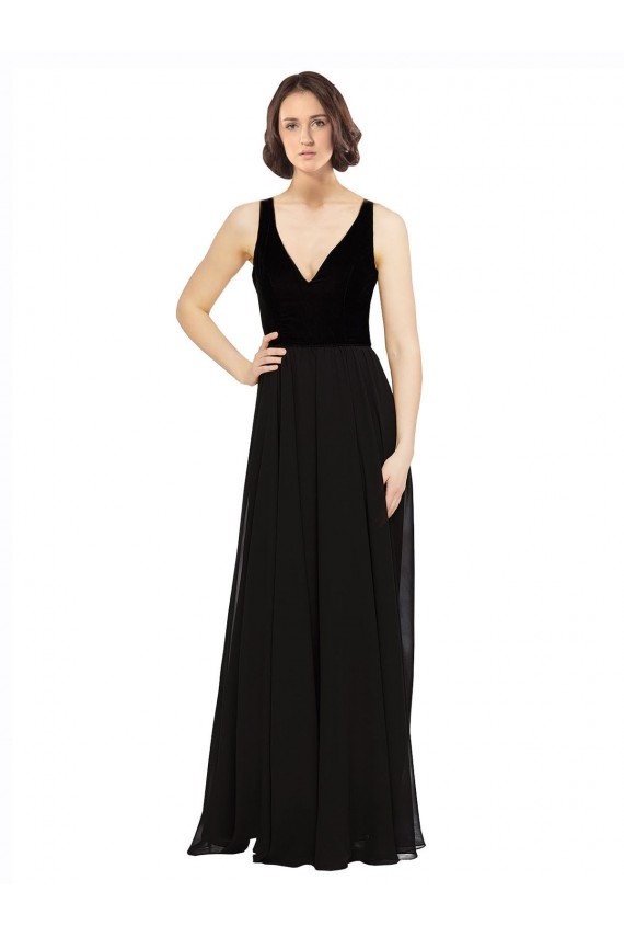 Best Soft Chiffon & Velvet Open Back Long V-Neck A-Line Prom Dress Canada
