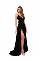Best Spandex Open Back Long V-Neck A-Line Black Tie Prom Dress Canada