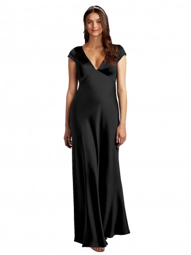 Best Stretch Satin Keyhole Back Long V-Neck A-Line Prom Dress Canada