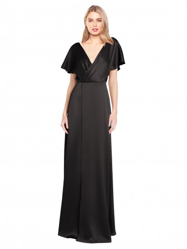 Best Stretch Satin Open Back Long V-Neck A-Line Prom Dress Canada