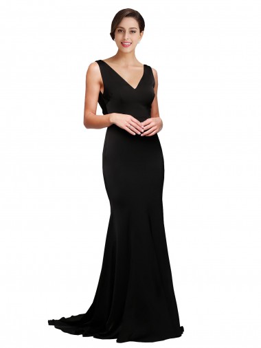 Best Silky Satin Low Back Sweep Train V-Neck A-Line Prom Dress Canada