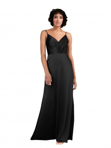 Best Silky Satin Long V-Neck Column Prom Dress Canada