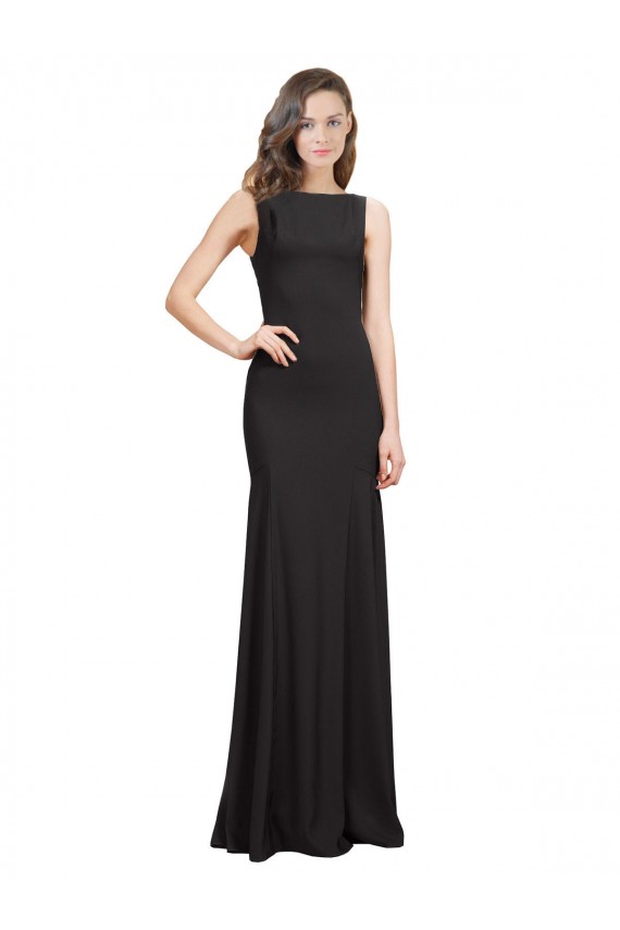 Best Stretch Crepe Open Back Long Bateau Neck Mermaid Prom Dress Canada