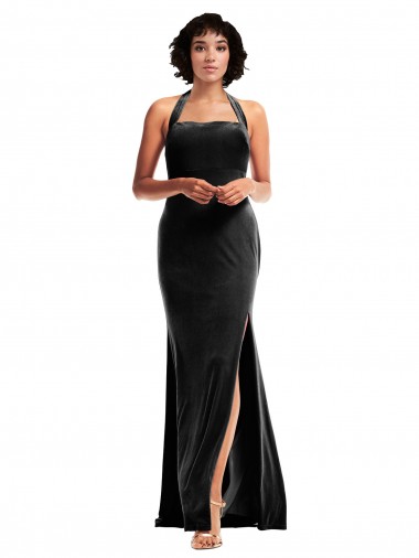 Best Stretch Velvet Low Back Long Halter Neck Mermaid Prom Dress Canada