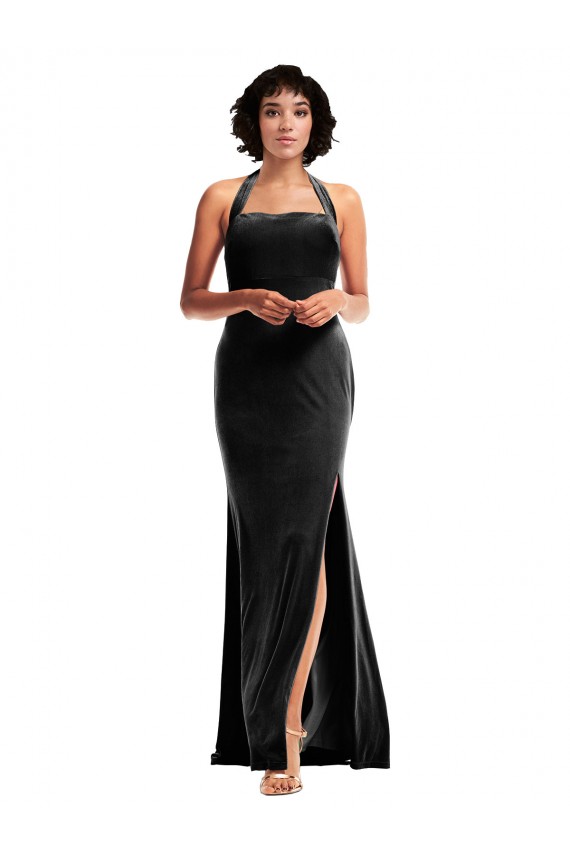 Best Stretch Velvet Low Back Long Halter Neck Mermaid Prom Dress Canada