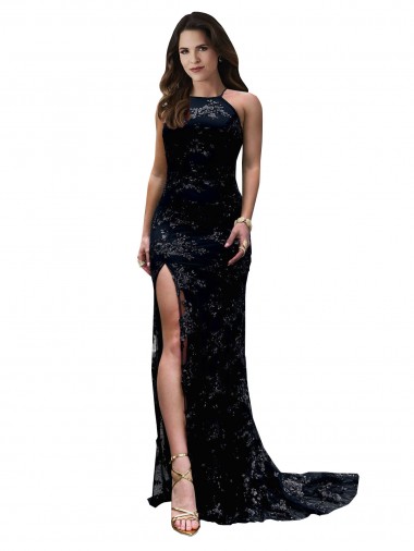 Best Lace Open Back Long High Neck Mermaid Black Tie Prom Dress Canada