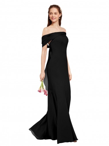 Best Soft Chiffon Long Off the Shoulder Black Mermaid Prom Dress Canada