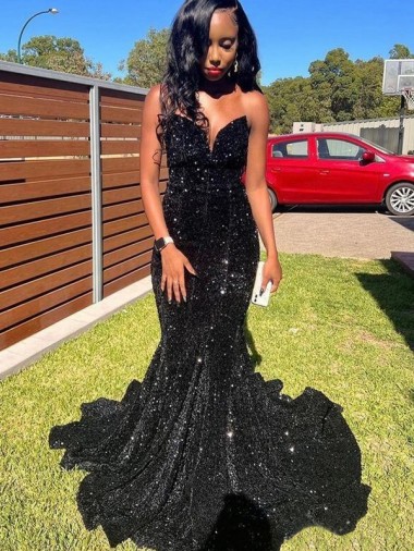 Best Velvet Sequin Long Sweetheart Mermaid Prom Dress Canada