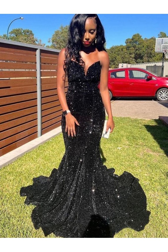 Best Velvet Sequin Long Sweetheart Mermaid Prom Dress Canada