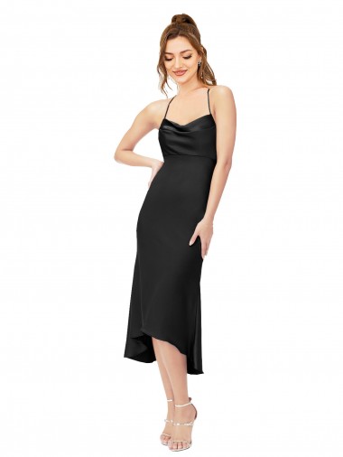 Best Silky Satin Criss Cross Back Midi Length Cowl Neck Sheath High Low Prom Dress Canada