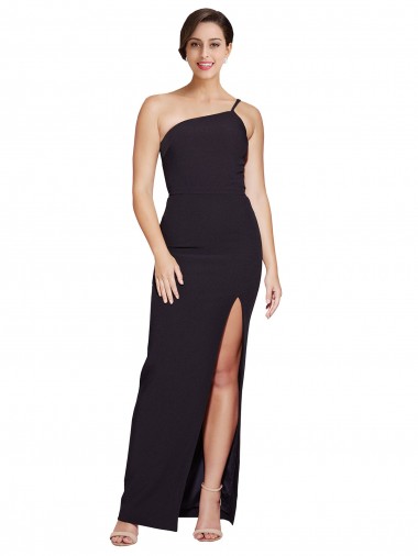 Best Stretch Crepe Long One Shoulder Black Sheath Prom Dress Canada